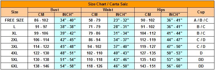 size chart for lingerie